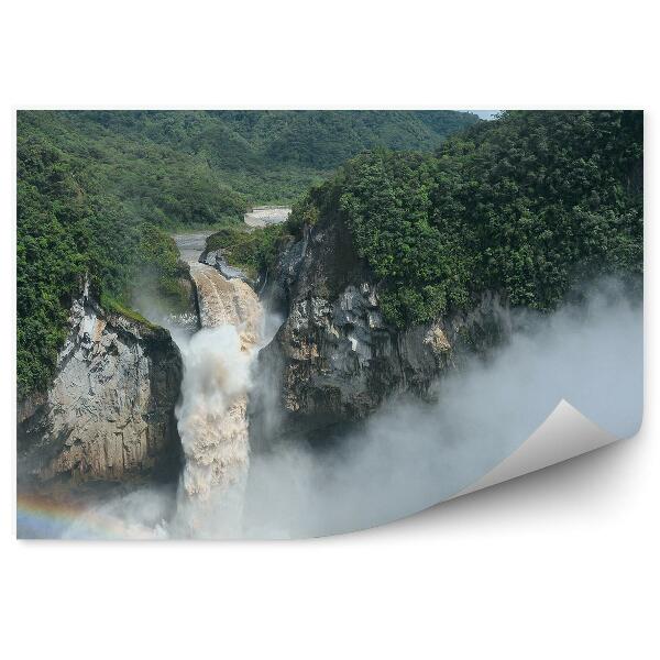 Papier peint Equateur Cascade Arc-en-ciel Nuages Forêt