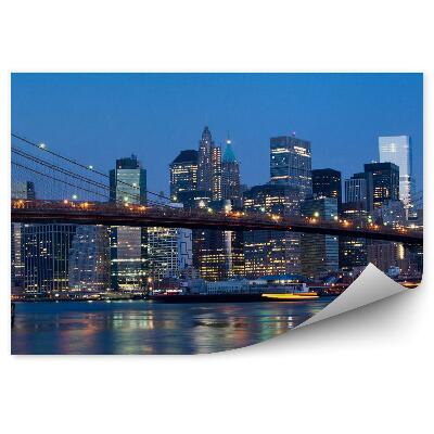 Papier peint Gratte-ciel Ponts Océan New York Lumières de nuit