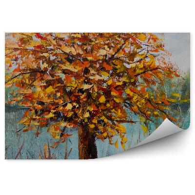 Papier peint Arbre Lac Feuilles colorées Parc peint