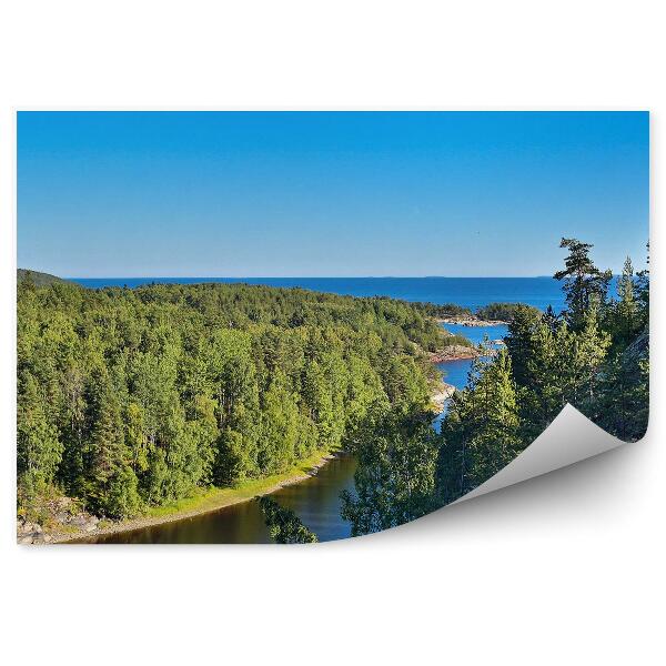 Papier peint Beau Paysage Rivière Rochers Arbres Conifères Ciel Lac