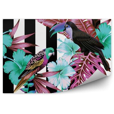 Papier peint Motif d'oiseaux et de fleurs tropicales