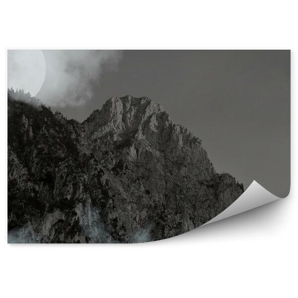 Papier peint Noir Et Blanc Alpes Montagnes Nuages Lune