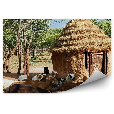 Papier peint Villages Himba Hutte africaine traditionnelle Chèvres Arbres