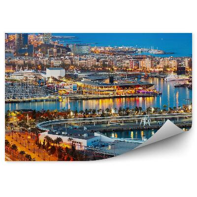 Papier peint Port Vell Barcelone Espagne Bateaux Bâtiments Nuit