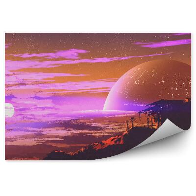 Papier peint Vieille Maison Planète Lune Étoiles Espace Image