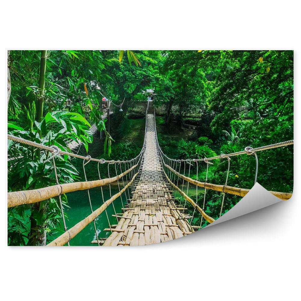 Papier peint Pont suspendu au-dessus d'une rivière Arbres en bambou