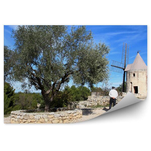 Papier peint Moulin à vent Provence Personnes Rochers Arbres Ciel France