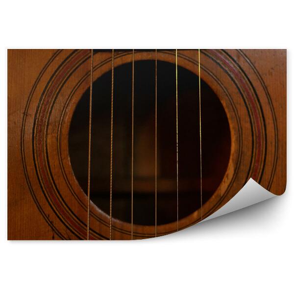 Papier peint Guitare acoustique marron Gros plan sur les cordes