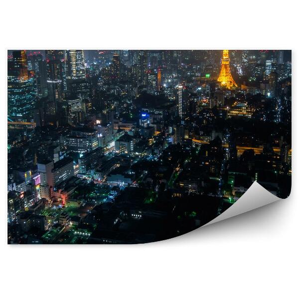 Papier peint Vue d'oiseau Nuit Tokyo Japon Lumières