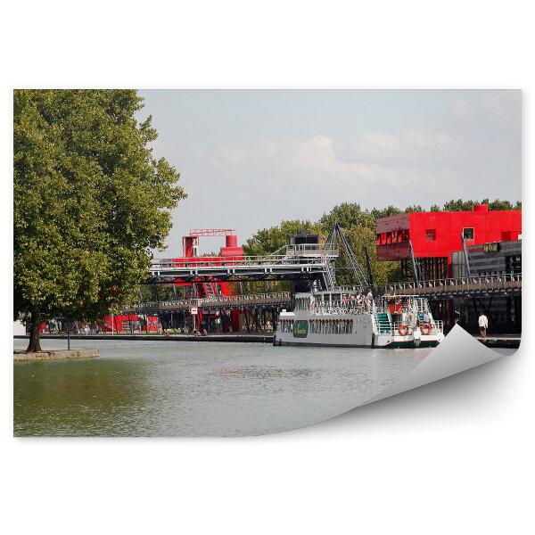 Papier peint La Villette Paris Rivière Arbres Ciel Nuages