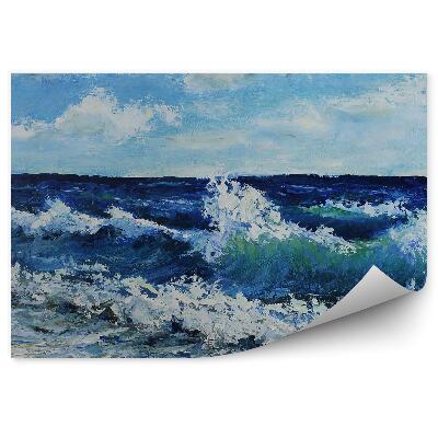Papier peint Vagues De Mer Plage Ciel Nuages Peinture À L'huile