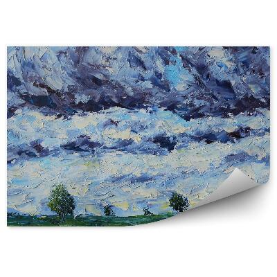 Papier peint Champ peint Herbe Nature Ciel nuageux