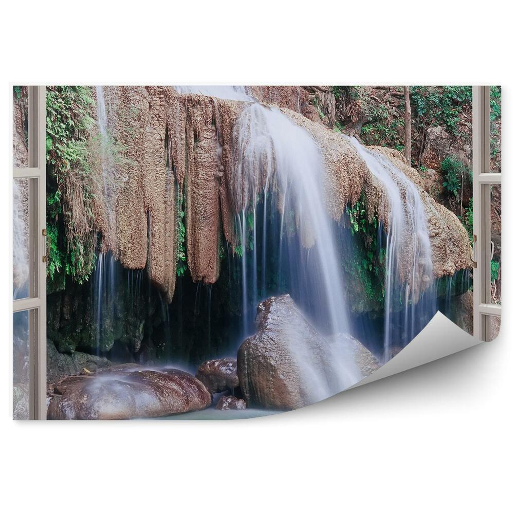 Papier peint Vue de la fenêtre sur la jungle et la chute d'eau d'erewan falls
