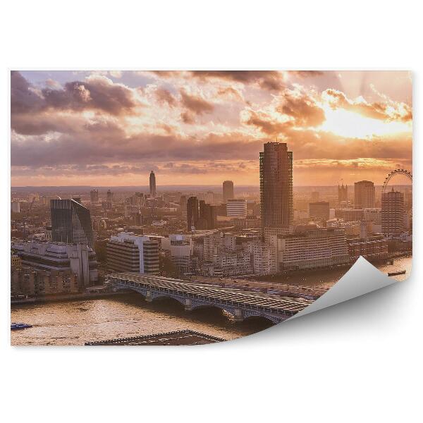 Papier peint London Bird's Eye View City Panorama Sunset Clouds (Panorama de la ville au coucher du soleil)