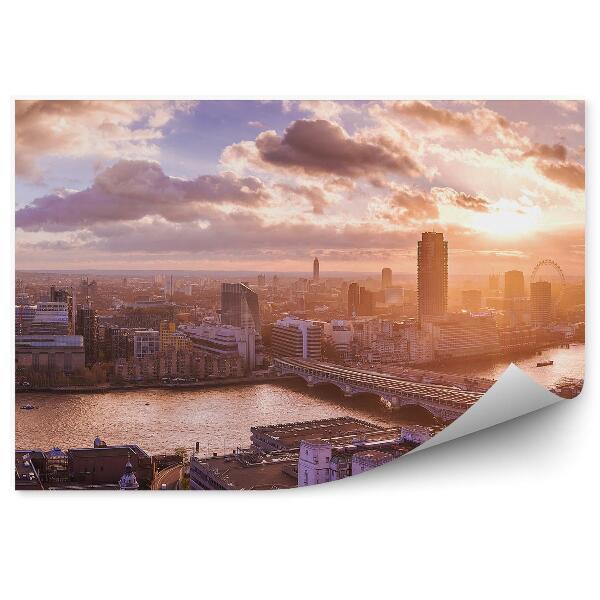 Papier peint London Bird's Eye View City Panorama Sunset Clouds (en anglais)