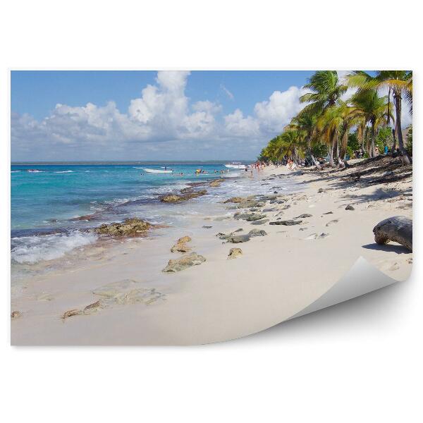 Papier peint Mer des Caraïbes Palmes Mer Plage Nuages Cuba