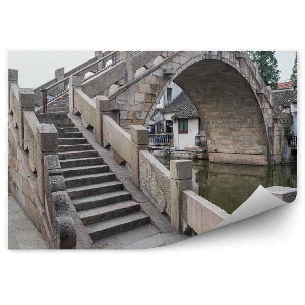 Papier peint Pont Fengjing Zhujiajiao Ville Ancienne Maisons Arbres Rivière Ciel