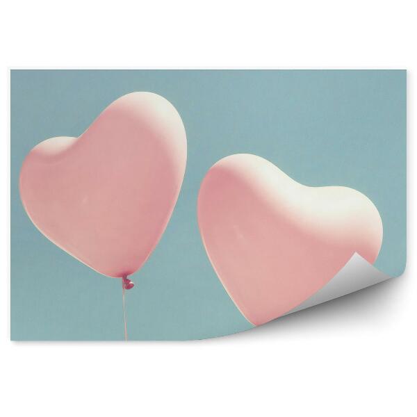 Papier peint Ballons en forme de coeur rose ciel turquoise