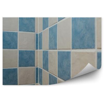Papier peint Carreaux de salle de bain en perspective blanc bleu