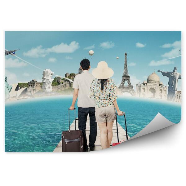 Papier peint Couple voyage amour bagages ville abstrait