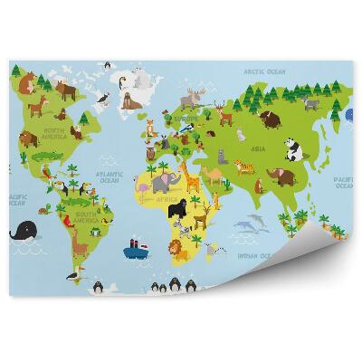 Papier peint Carte du monde amusante avec des animaux traditionnels de tous les continents et océans