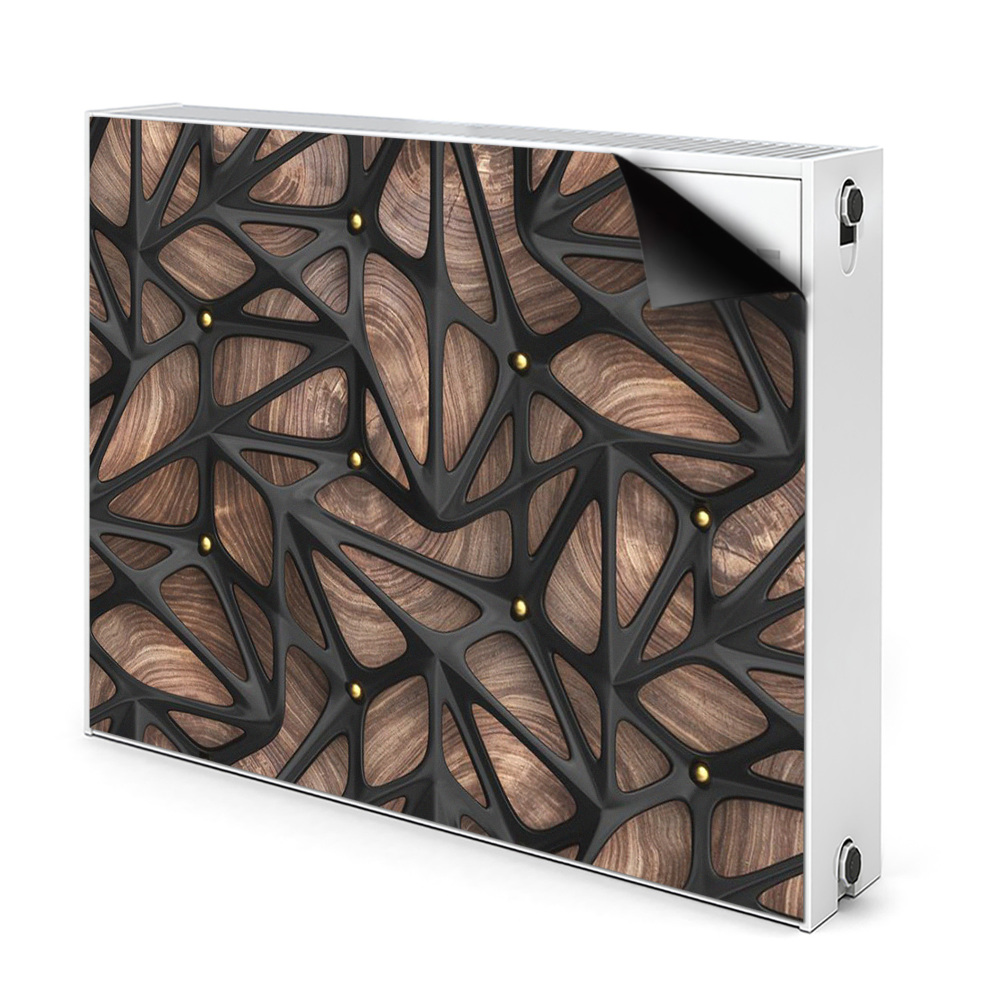 Cache radiateur déco Maille noire sur bois