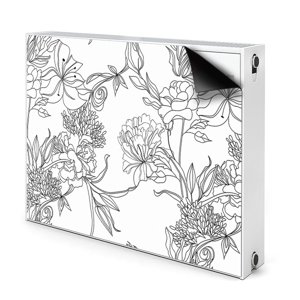 Cache radiateur déco Fleurs noires et blanches