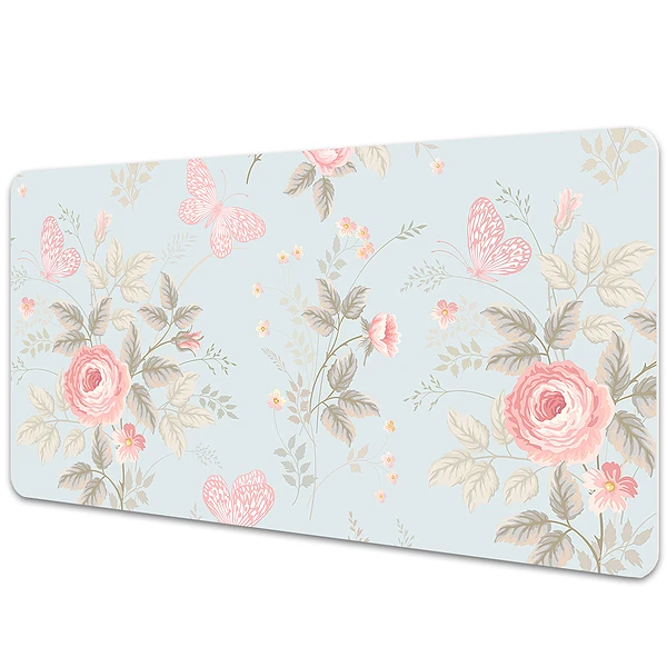 Sous main de bureau Papillons sur roses