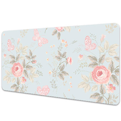 Sous main de bureau Papillons sur roses