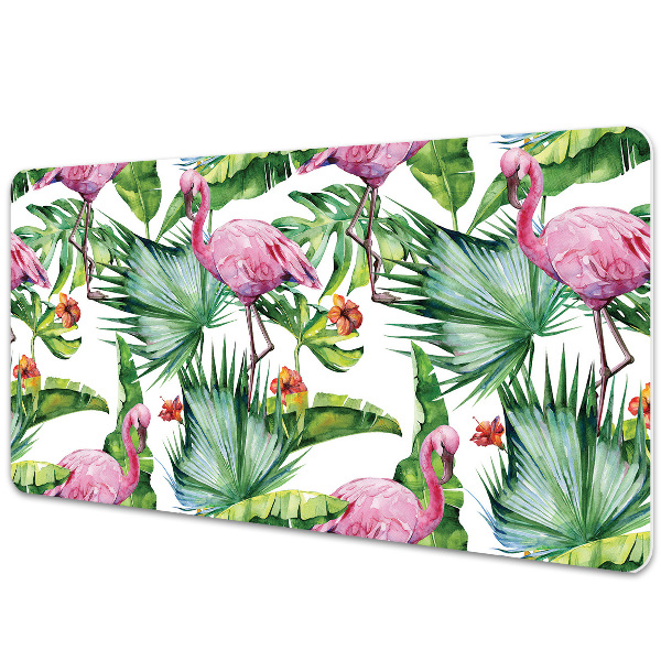 Sous-main bureau Feuilles tropicales et flamants roses