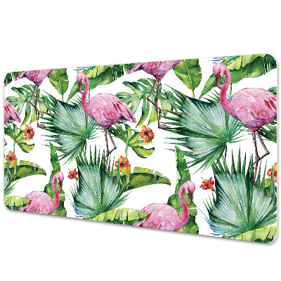 Sous-main bureau Feuilles tropicales et flamants roses