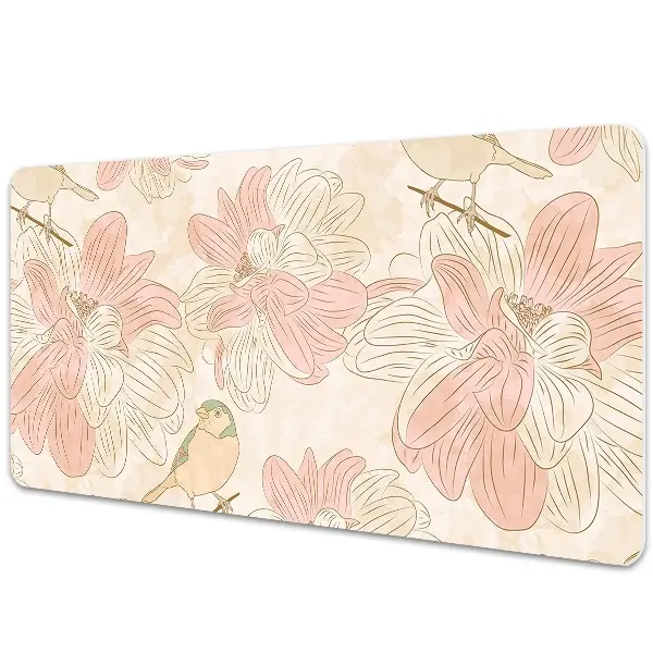 Sous main de bureau Fleurs et oiseaux
