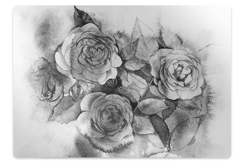 Tapis de chaise Fleurs roses en noir et blanc