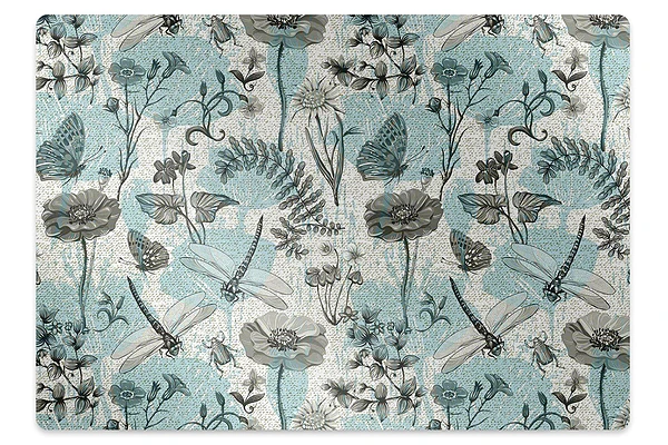 Tapis protection sol Fleurs et libellules