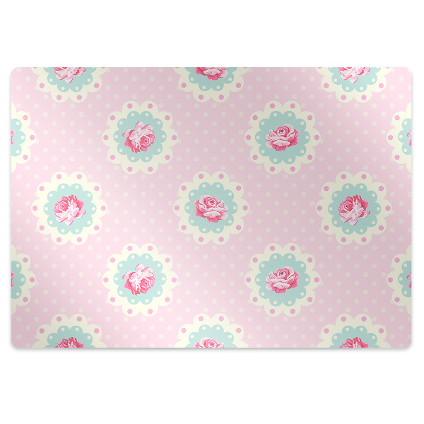 Tapis fauteuil bureau Fleurs de roses et points