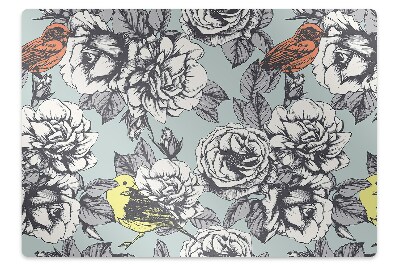 Tapis bureau Fleurs de roses et oiseaux