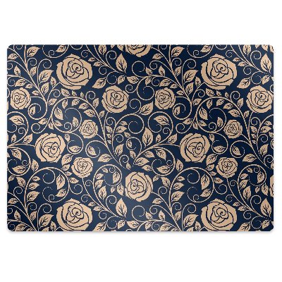 Tapis de protection de sol Fleurs roses rétro dorées