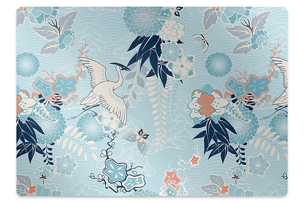 Tapis protège sol Fleurs entourées d'une grue