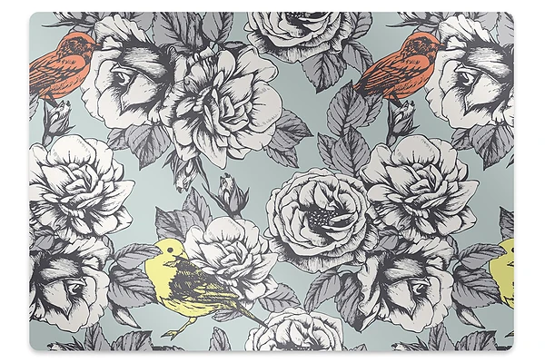 Tapis de protection de sol Fleurs de roses et oiseaux