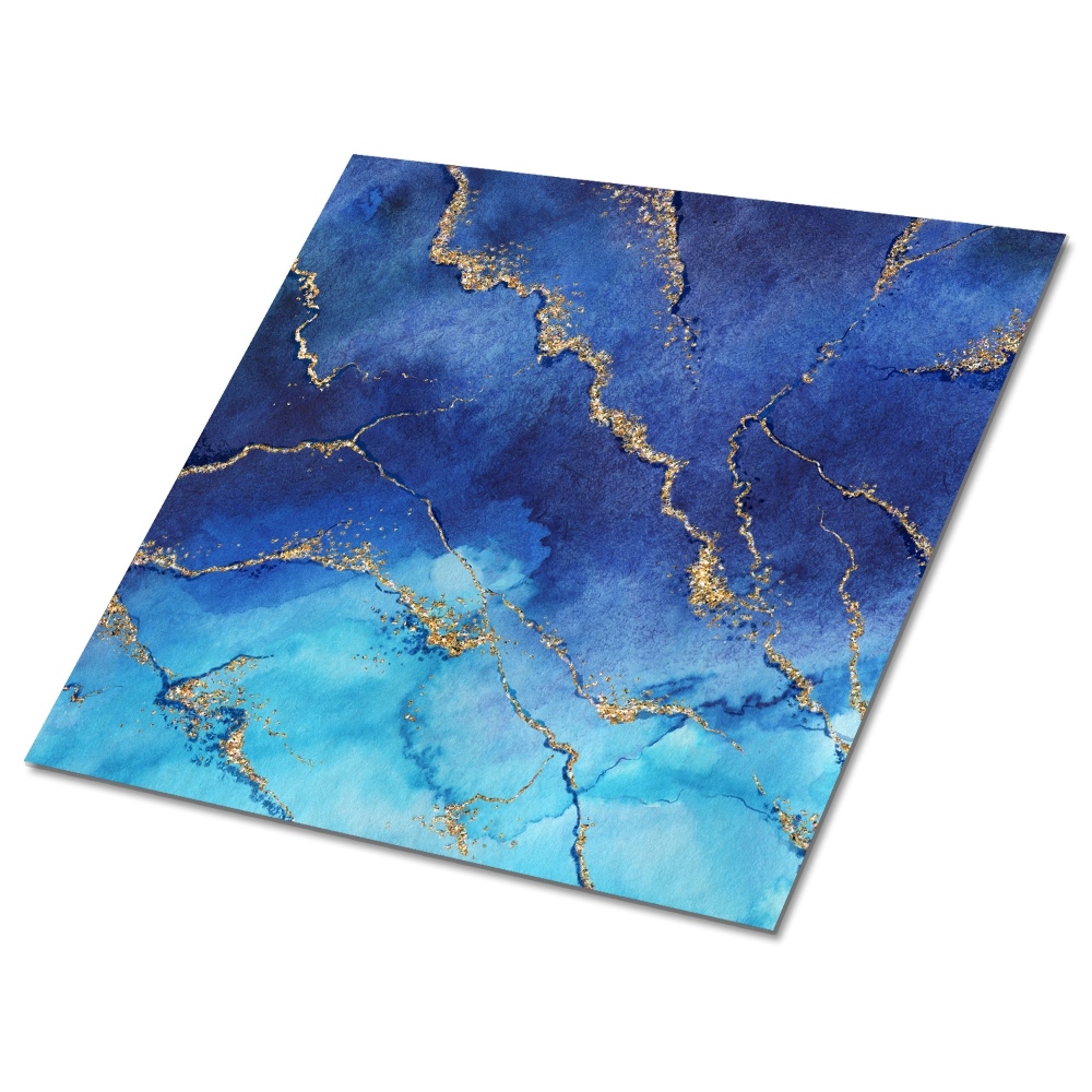 Carreaux de vinyle auto-adhésifs Marbre bleu avec fils d'or