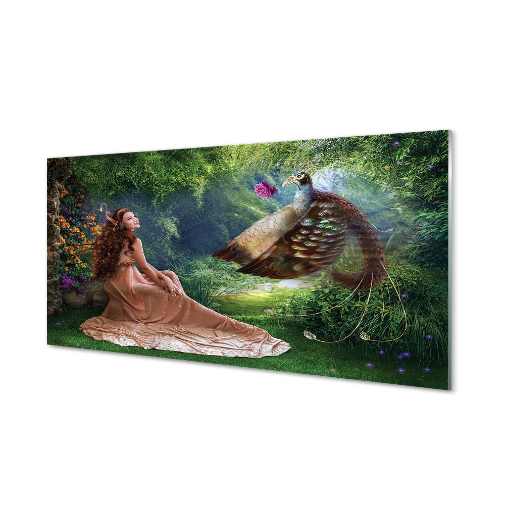 Tableau imprimé sur verre Femme forêt faisan