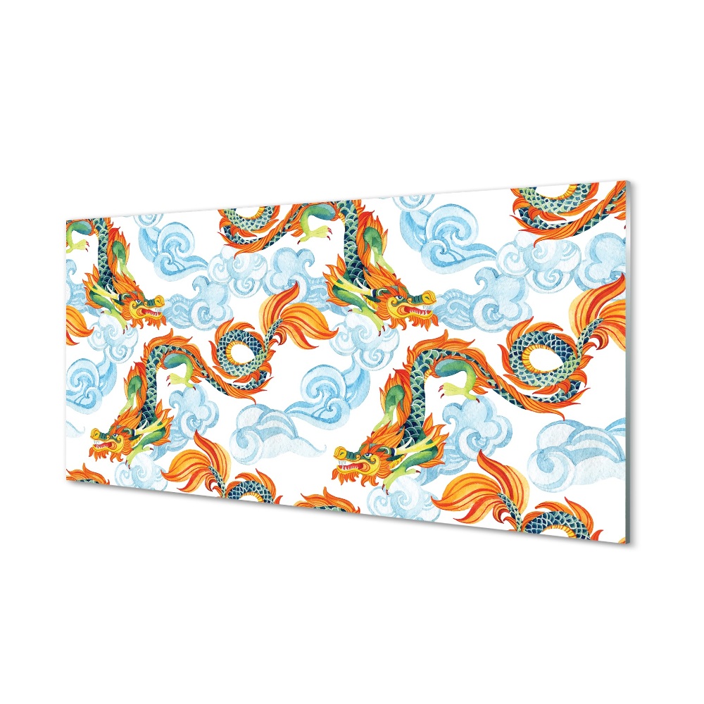 Tableau photo sur verre Dragons colorés japonais