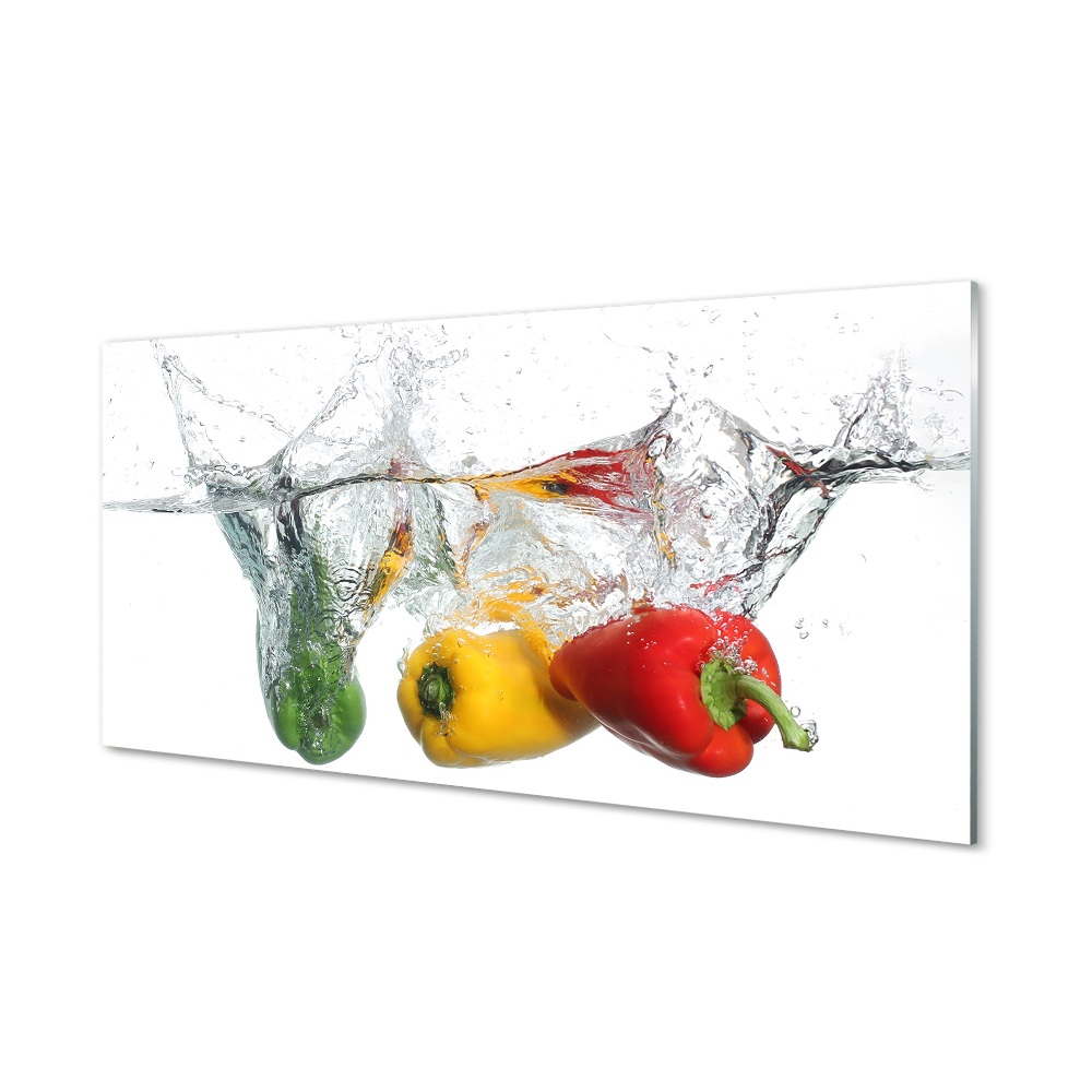 Tableau sur verre Poivrons colorés dans de l'eau