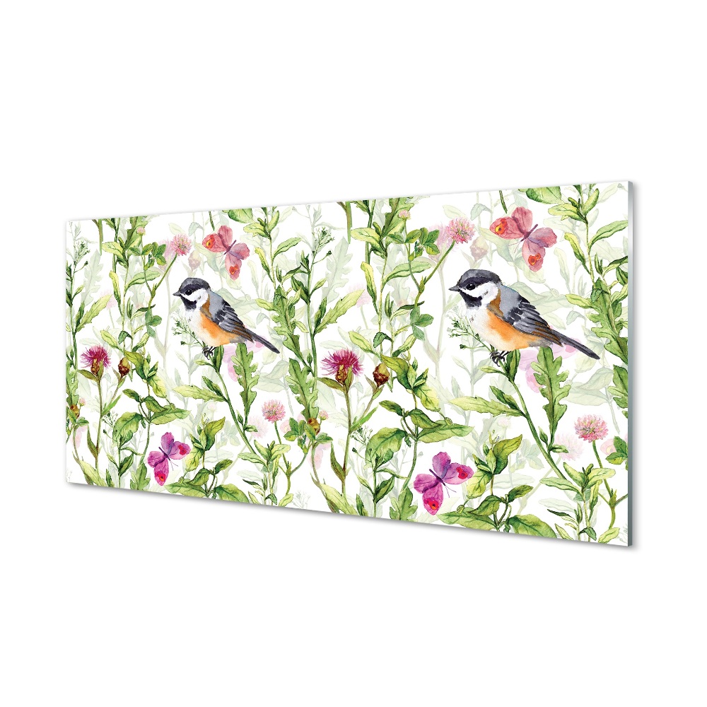Tableau en verre Oiseau peint dans l'herbe