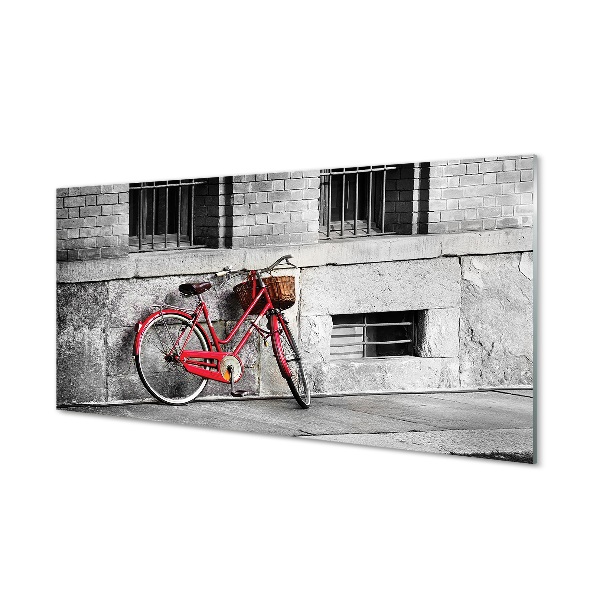 Tableau imprimé sur verre Vélo rouge avec un panier