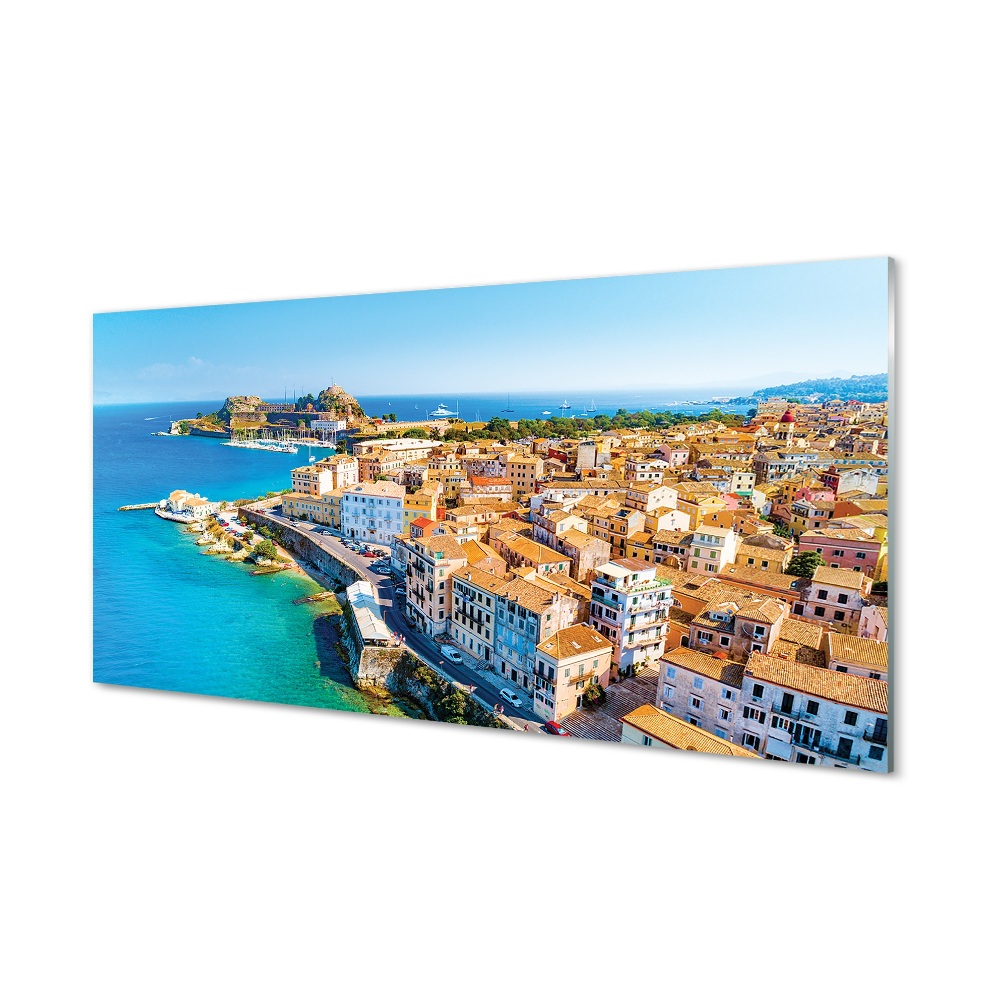 Tableau sur verre Ville de la côte de la mer grèce