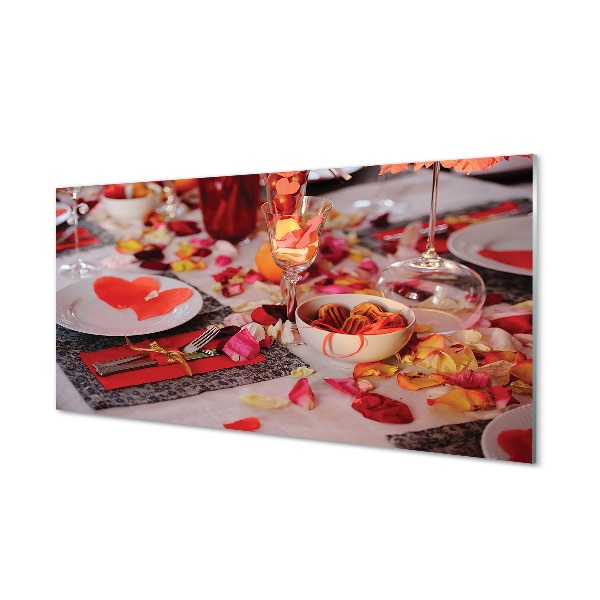 Tableau verre imprimé Coeur de pétales de rose lunettes de dîner