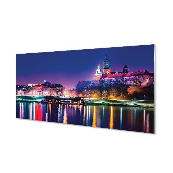 Tableau sur verre Cracovie river city nuit