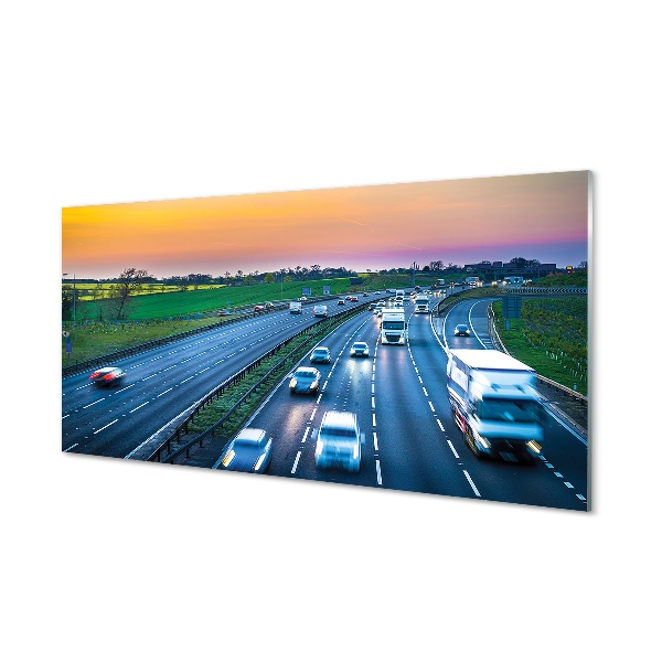 Tableau photo sur verre Ciel autoroute voiture