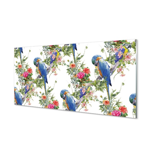 Tableau verre imprimé Les oiseaux sur une branche avec des fleurs